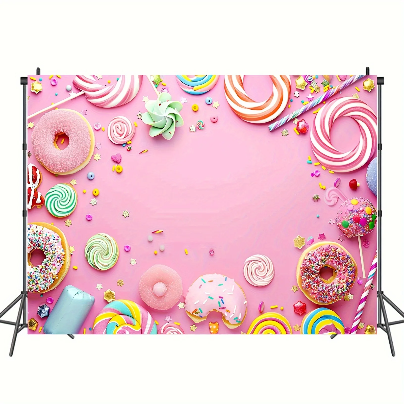 Candy photography background birthday party shower background sweet pink wall lollipop donut cake desktop banner