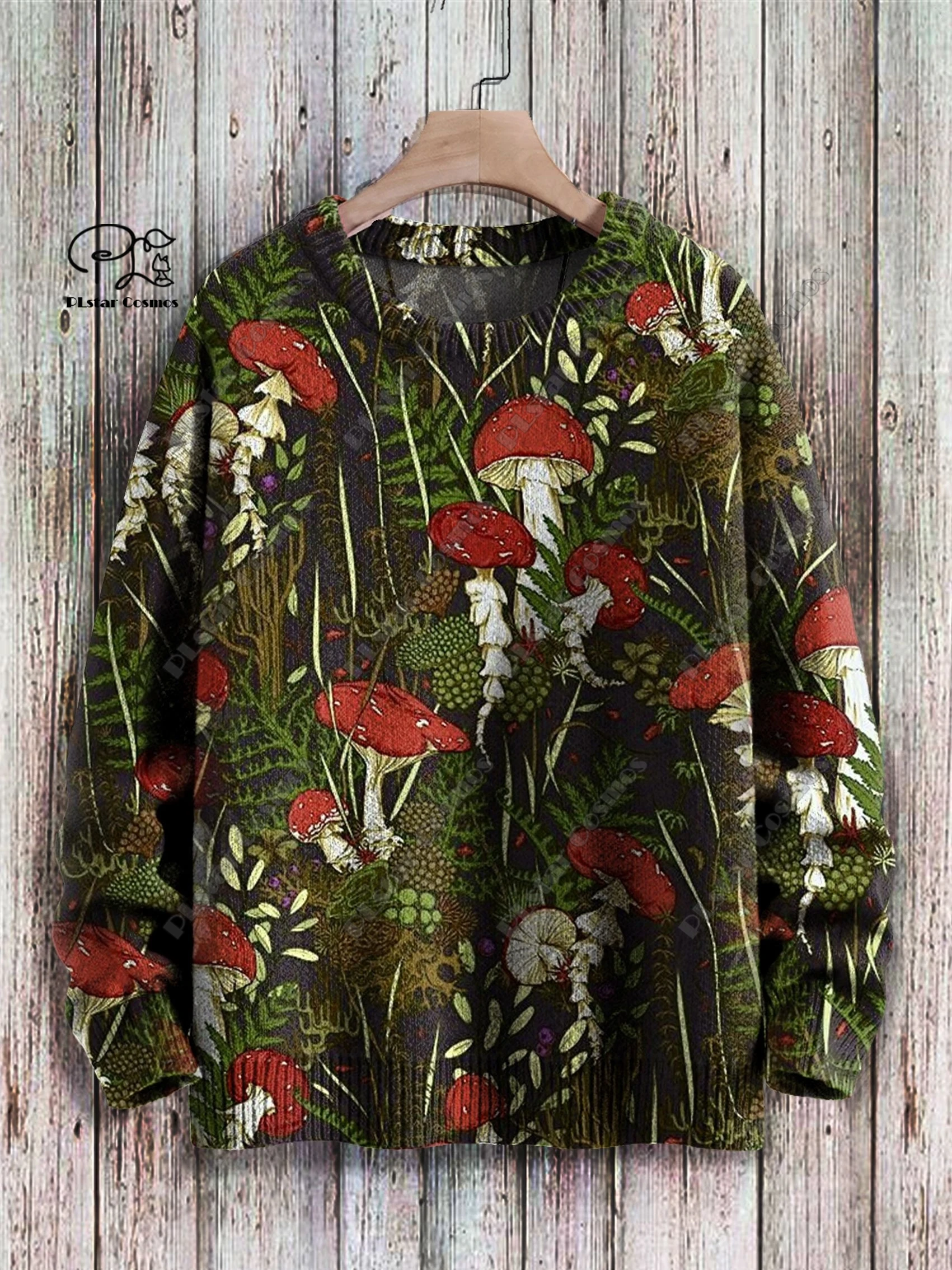 PLstar Cosmos New 3D Printed Mushroom and Sheep Dog Fox Peacock Dragon Cow Pattern Ugly Sweater Winter Street Casual Unisex