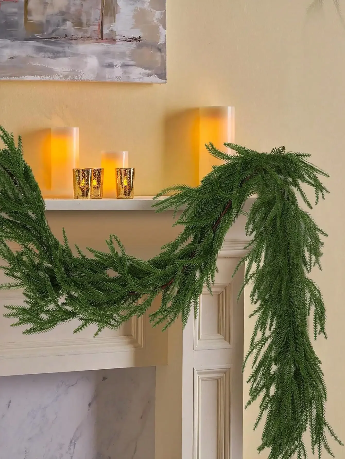 1,8 m künstliche Norfolk-Kieferngirlanden, fühlen sich echt an, Winter-Kieferngrün-Girlande, Tischmantel, Wand, für drinnen und draußen, Weihnachtsdekoration