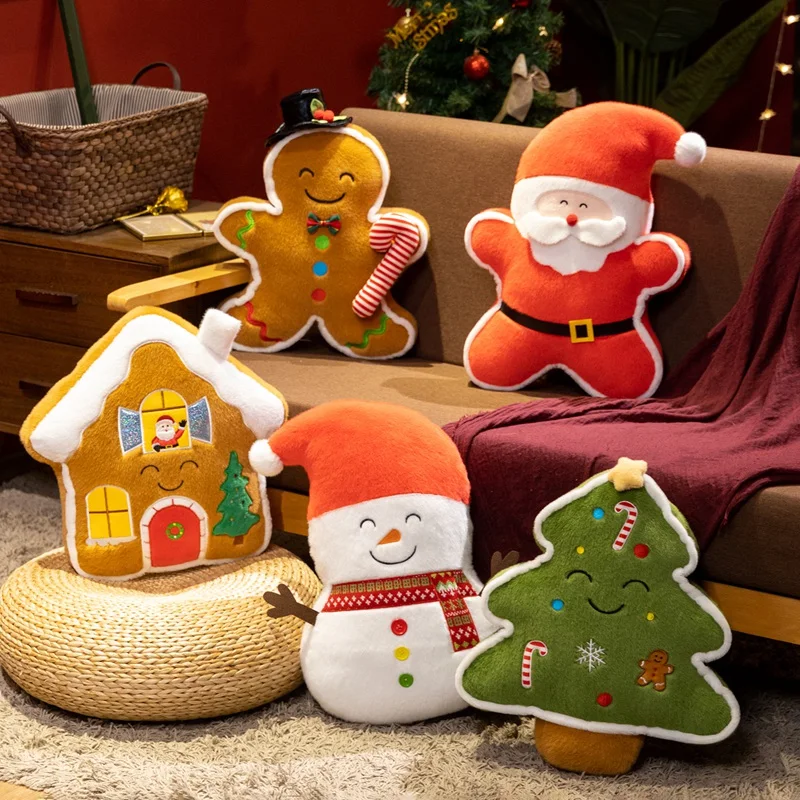 New Christmas Plush Pillow Cute Santa Claus Snowman Gingerbread Man Tree House Stuffed Toy Holiday Home Decor Xmas Gift