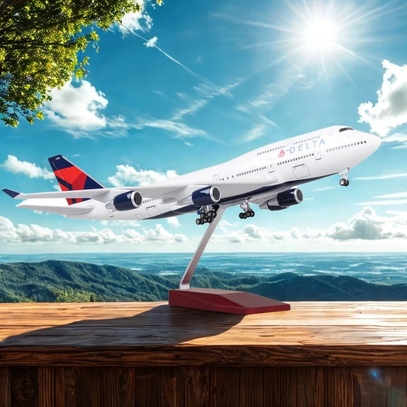 

1/150 Scale 47cm B747 Aircraft DELTA Airline Model W Light and Wheel Diecast Resin Plane Living Room Decoration For Collection