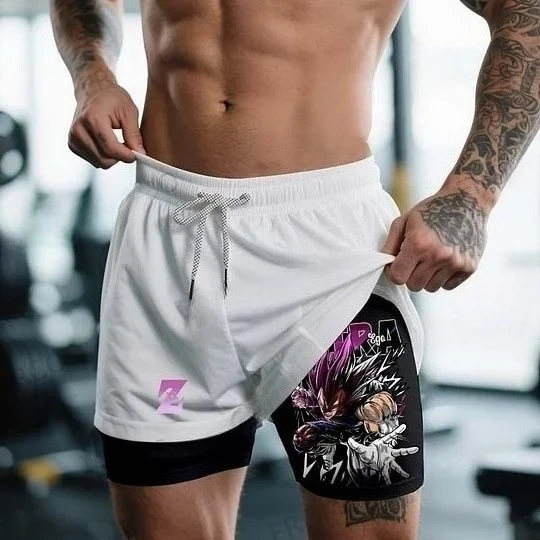 Bandai 2026 Cartoon Dragon Ball Z Vegeta Casual Anime Fitness Fashion Men's Shorts Drawstring Waist Fitness Wear Sandwich Pants
