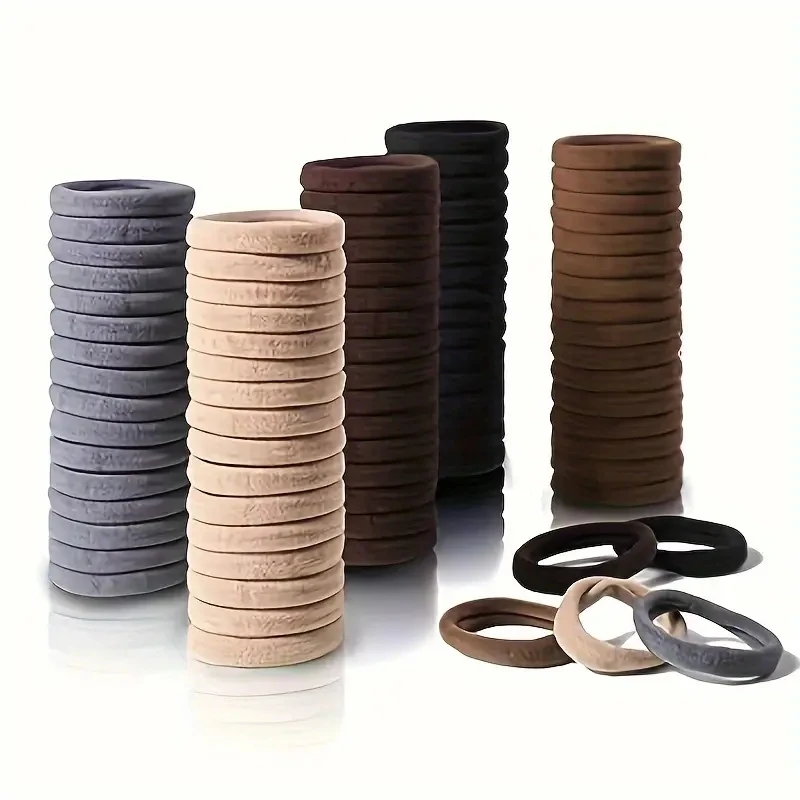 50/100pcs High Elastic 4cm Hair Bands for Women Girls Black Coffee Brown Seamless Hair Ring Rope Hair Scrunchies Accessories