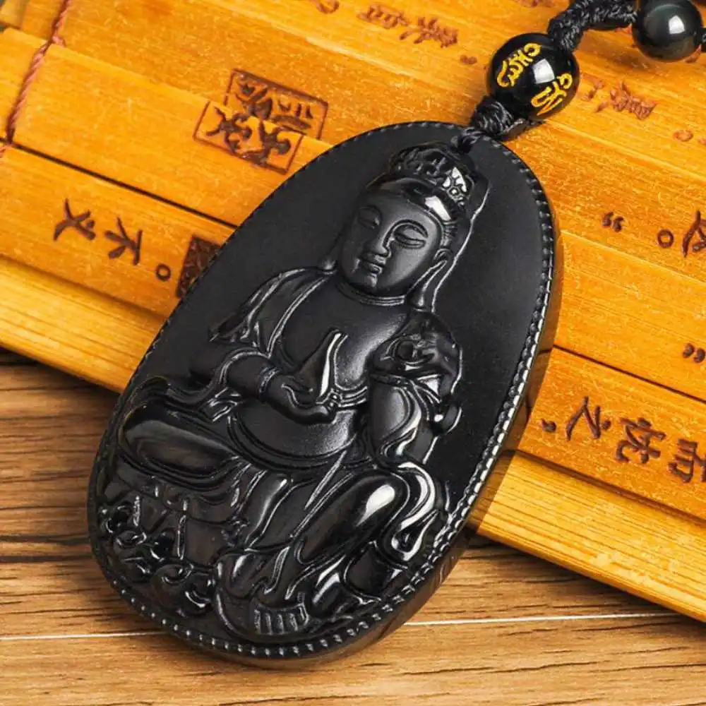 

New Obsidian Avalokitesvara Lucky Amulet Pendant Silver Gold Charms Charm Craft Dragon Men Heart Zodiac Gifts Tibetan Stainless