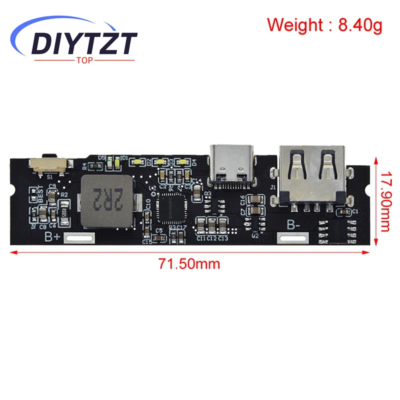 DIYTZT QC3.0 QC2.0 Dual USB 18W Type-C USB SW6106PD شحن سريع باور بانك متنقل 18650 وحدة شحن مع مؤشر