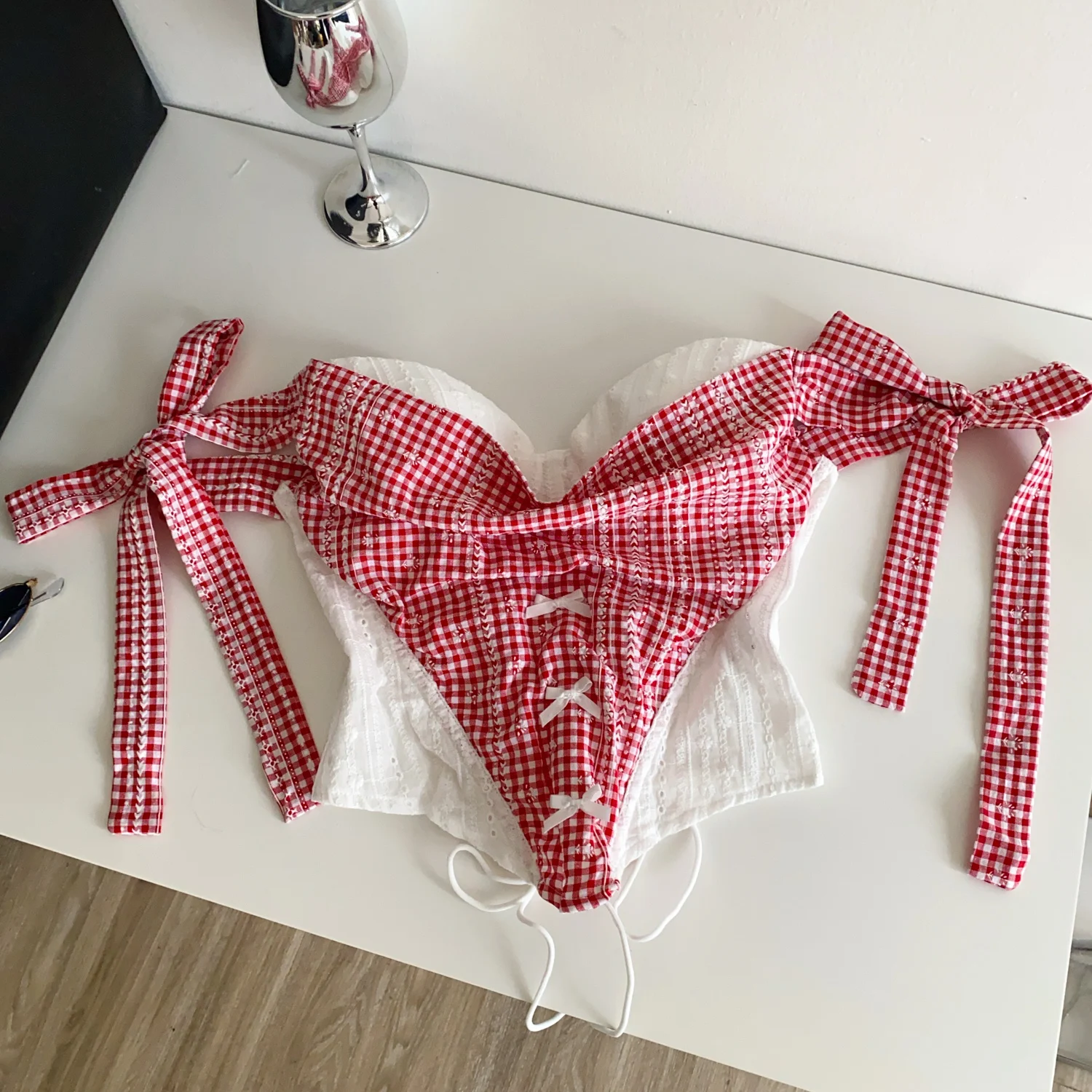 

Chic Vintage Spliced Plaid sleeveless off shoulder Tank Top Korean Fashion autumn Women Sling Crop Top