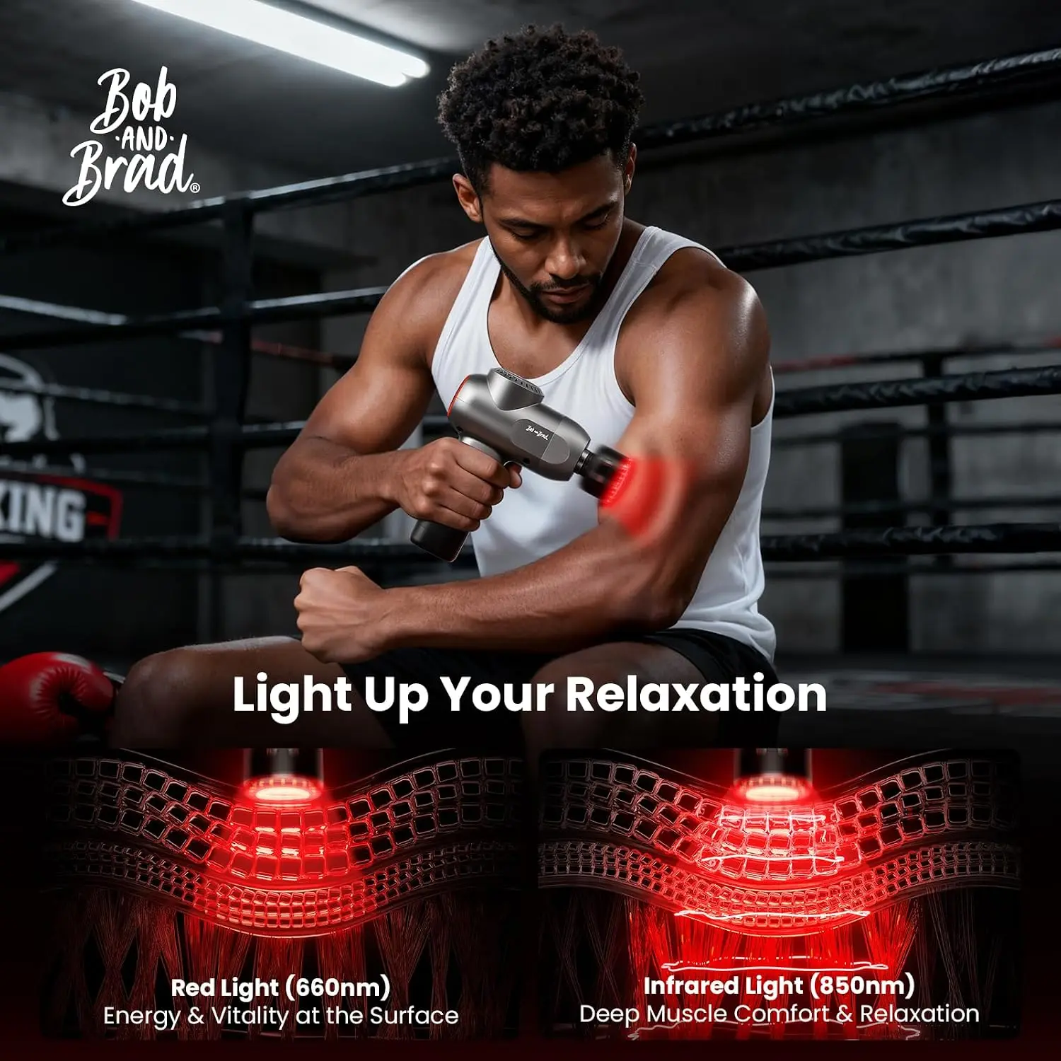 BOB AND BRAD C2 Ultra Massage Gun with Heat, Red LED & Infrared, FSA Eligible Deep Tissue Percussion Massager for Pain Relief, E