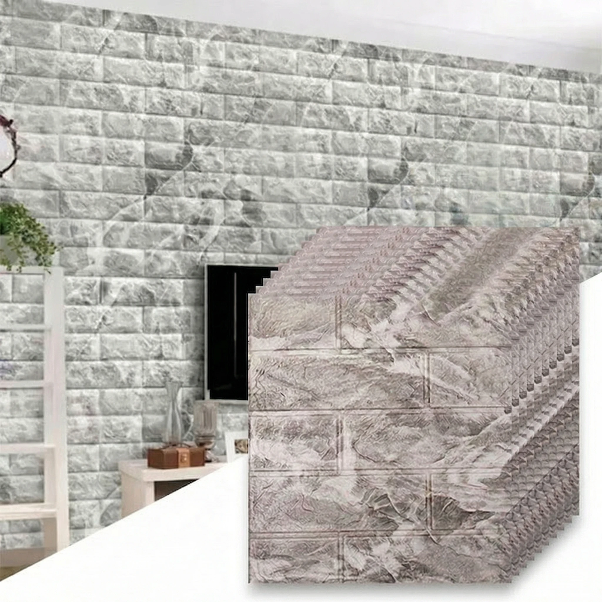 10 Stück 3D selbstklebende weiche Schaumstoff-Tapete mit Ziegelmuster, schmutzabweisende Wandaufkleber, weiß/schwarz, wasserfeste Aufkleber, Raumdekoration – Detail 18