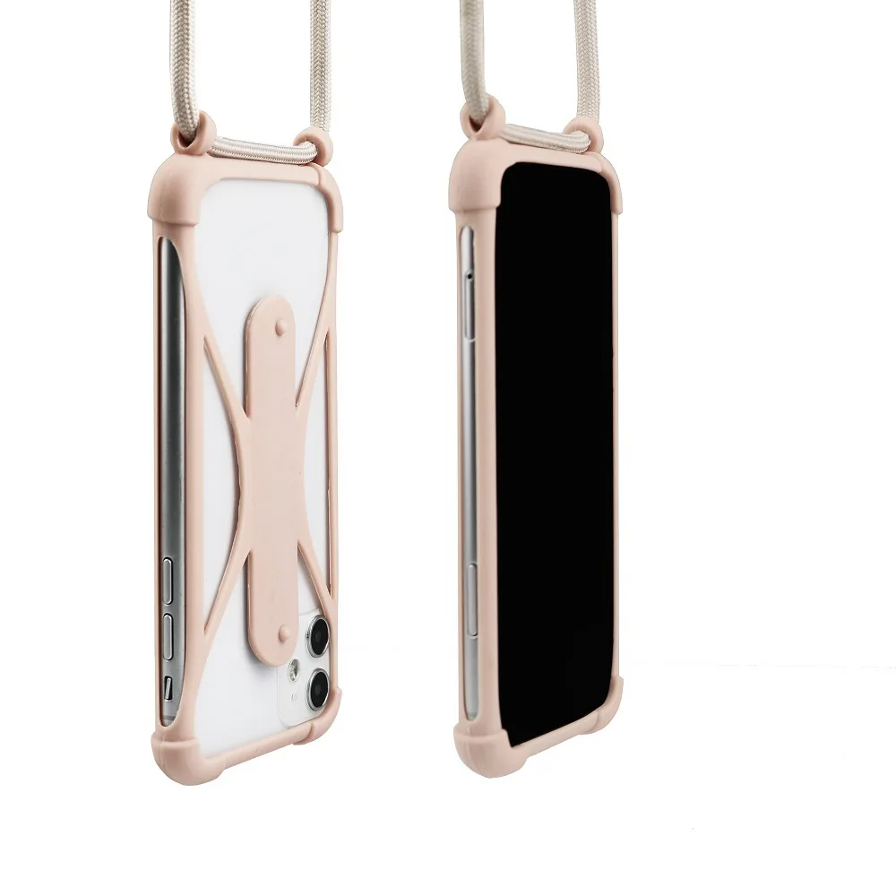 

Universal Silicone Lanyard Phone Case Crossbody Four Corner Anti Fall Protective Cover For iPhone 16 15 And Samsung S25 Ultra