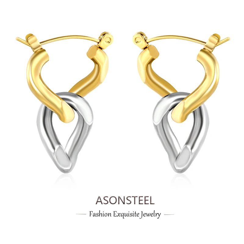 ASONSTEEL Simple Basic Twisted Drop Earrings Gold Mixed Steel Color For Women Stainless Steel Ear Rust Proof Minimalist Jewelry