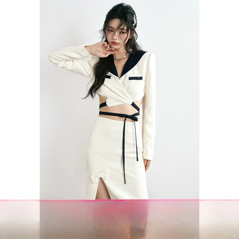 

Women's Crossbody Knot Two-Piece Suit ort Outerwear And f Skirt Original Design by P STUDIO Autumn Winter Col...