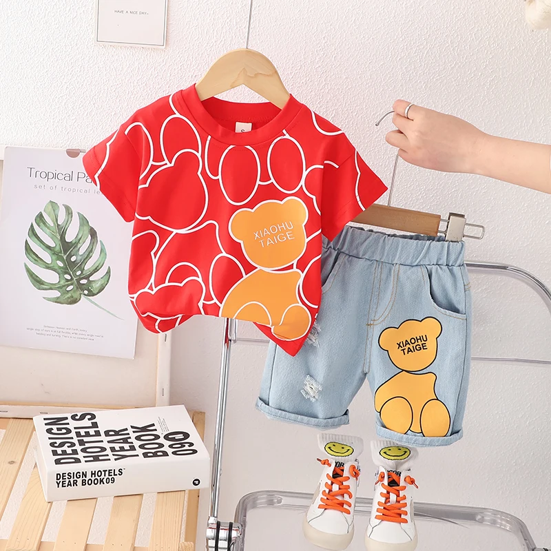 Summer Children Boys Girls Cotton Clothes Kids Cartoon Bear T-shirt + Shorts 2Pcs/Sets Toddler Tracksuit Infant Casual Outfits