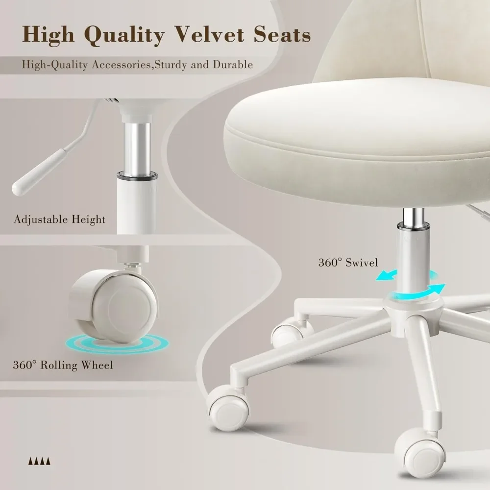Dressing Chair, Velvet Office Chair, Comfortable Lumbar Support, Cute Armless Office Chair, Adjustable Rolling Swivel - Image 6