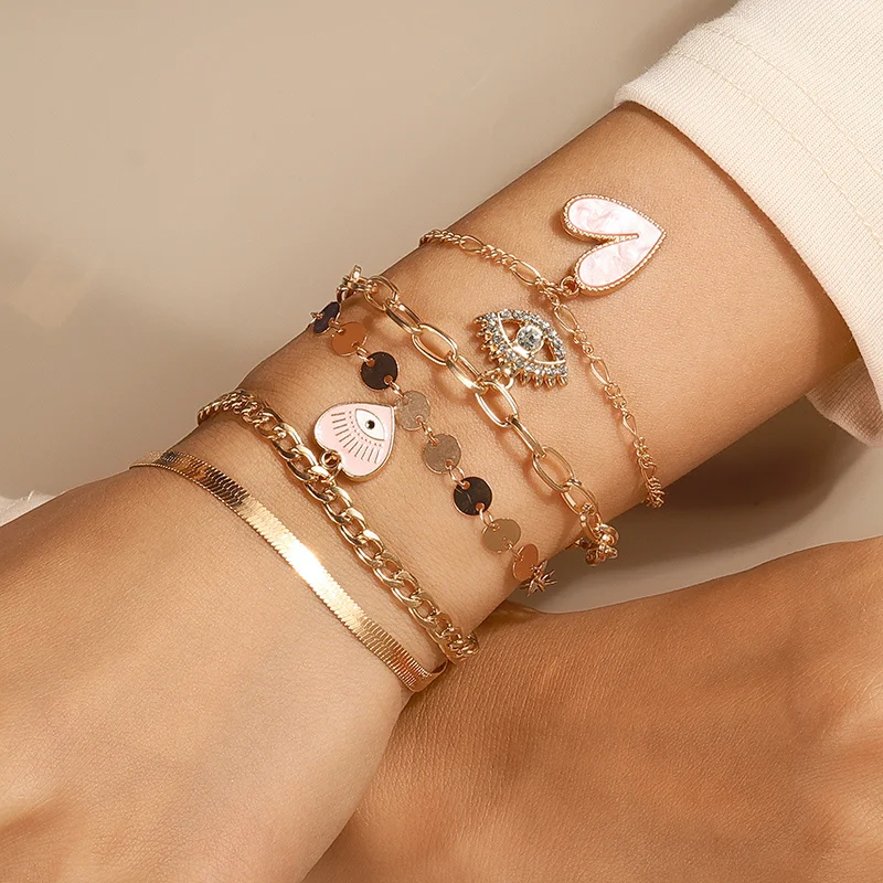 Aihua Bohemian Kristall türkisch glücklich blau Auge Armband Armreif für Frauen Gold Farbe Kette Armband Set Vintage Boho Schmuck Geschenke – Detail 9