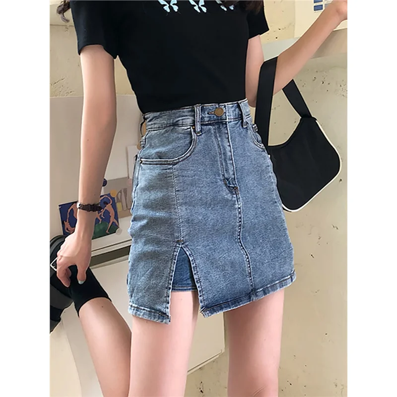 

High Waist A-Line Denim Skirt for plus Size Women ort Slit Skirt Spring Summer Casual Comfortable Fit Korean Sle