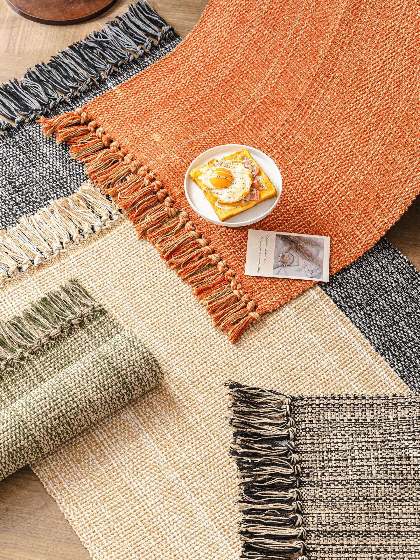 

Handwoven Pure Cotton Rug Antique Style Tassel Floor Mat Kitchen Absorbent Home Office Study Bedroom Villa Hotel Entrance Rug