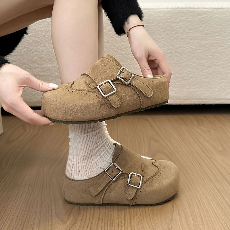 

2026 Spring Women's Suede Buckle Boston Style Clogs, Comfortable Slip-on Casual Shoes
