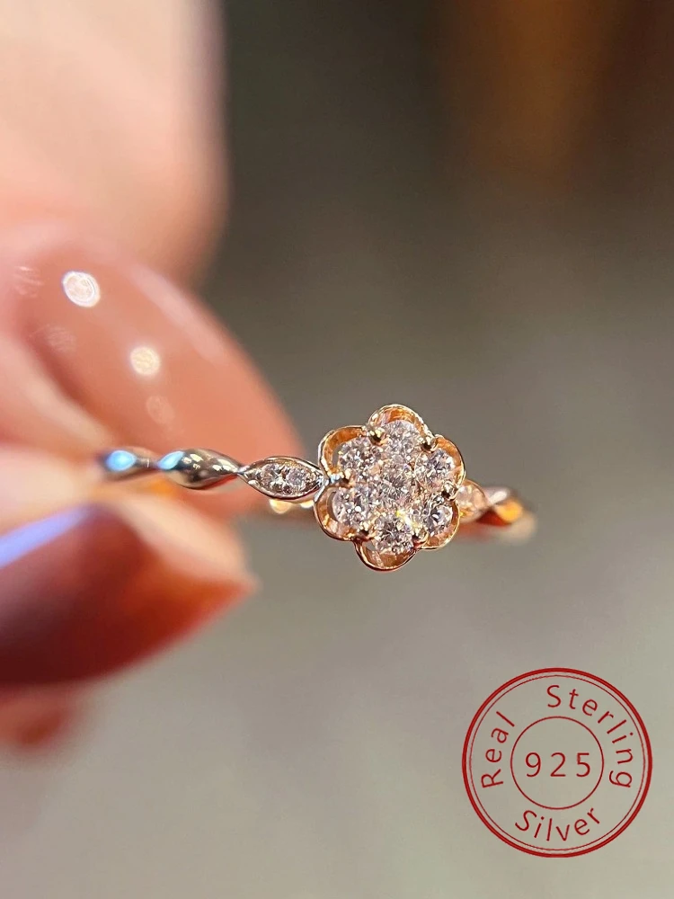 Ring aus 925er-Sterlingsilber, klassisch, schlicht, Blumen-Zirkon-Ring für Damen, Verlobung, Hochzeit, Alltag, Luxus, hochwertiger edler Schmuck