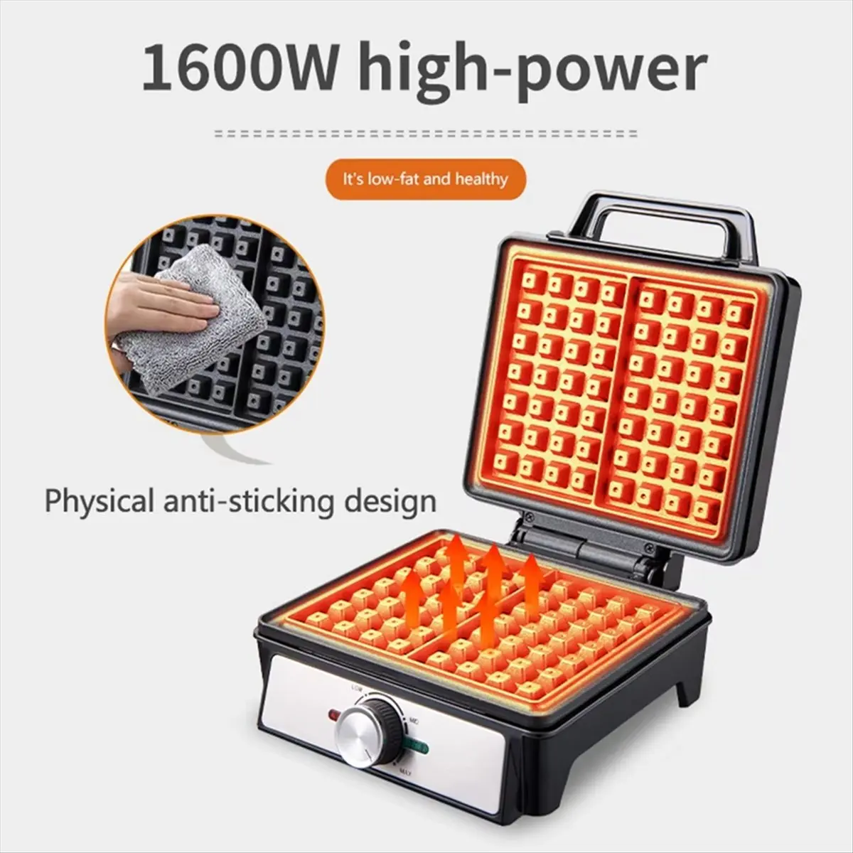 【Newest AT03】WaffleMaker Single Plate Two- Bread Maker,Double-Sided Heating,Non-Stick Design,Suitable for Family Restaurant (UK)