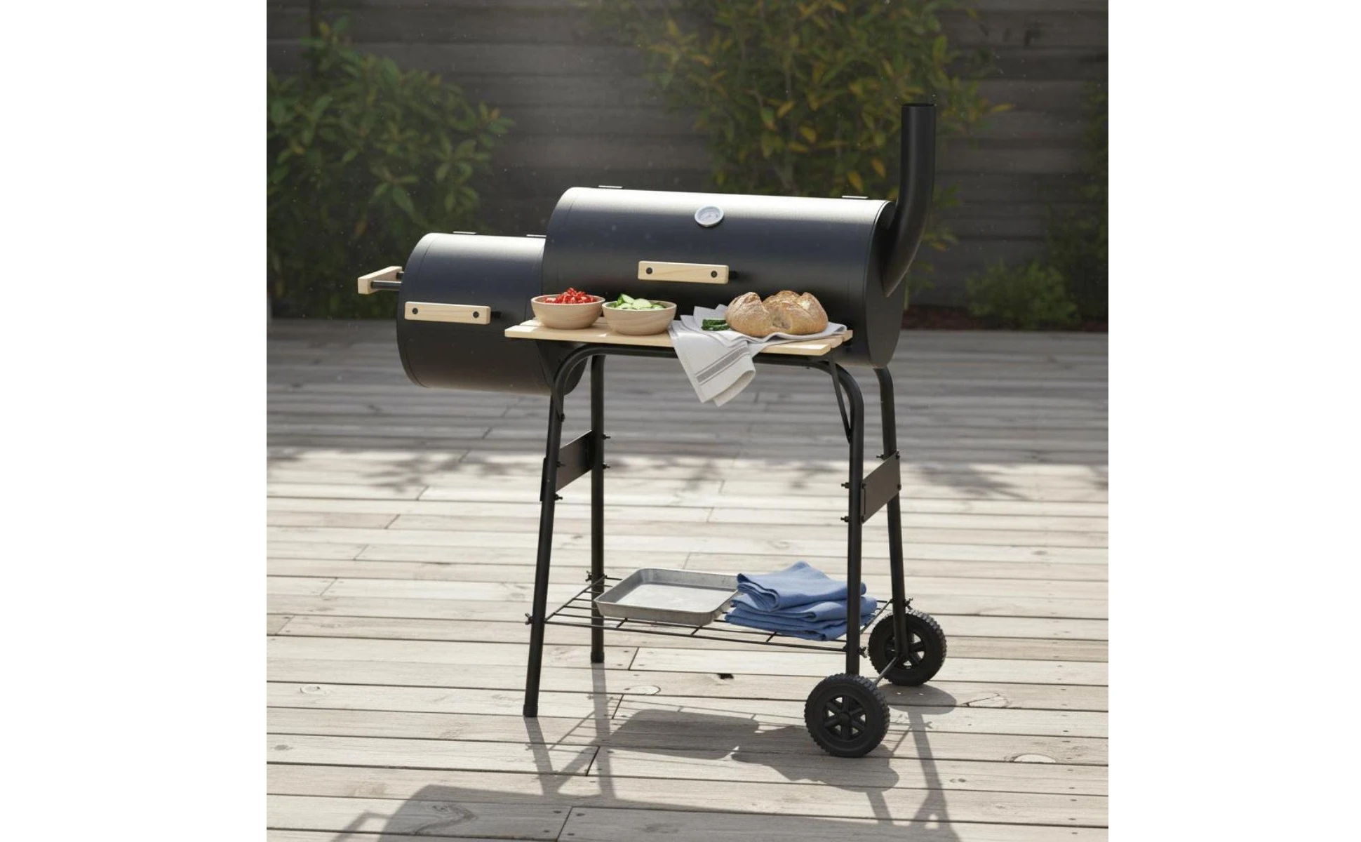Two-chamberBarrel Barbecue Grill Black Metal Wheeled Barbecue Grill Outdoor Cooking Side Shelf Wheels Two-chamberBarrel Barbecue Grill Black Metal Wheeled Barbecue Grill Outdoor Cooking Side Shelf Wheels