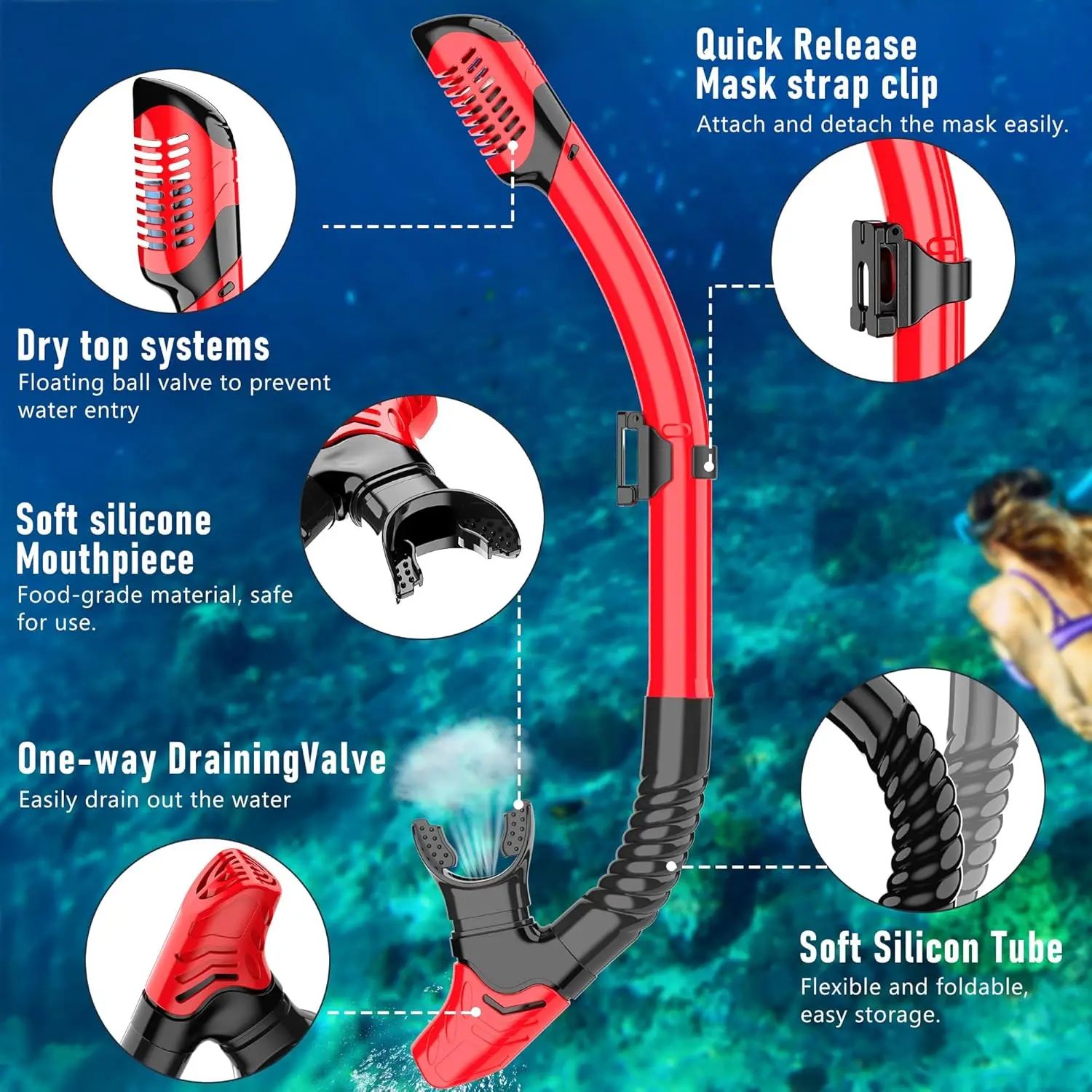 

Сухая трубка для трубки, легкое дыхание, подводное плавание с аквалангом, брызговик, верхний клапан, подводное оборудование для плавания для взрослых, детей, молодежи, 7 цветов