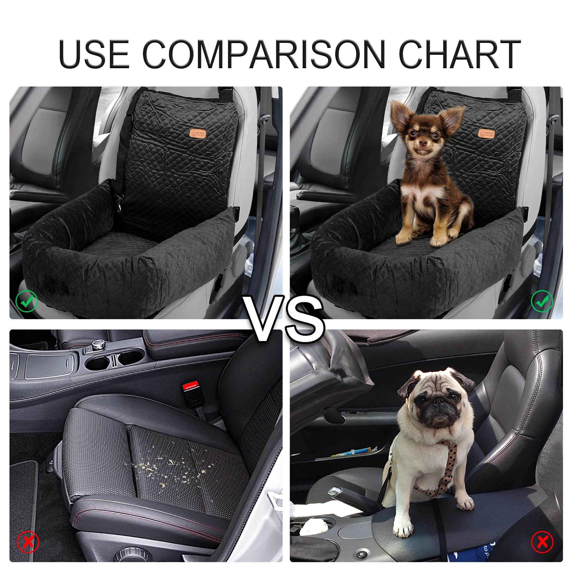 UXCELL Dog Car Seat Booster Seat Hammock Pet Carriers Bag Adjustable for Puppy Cat Pets Soft Bottom Travel Bed Accessories