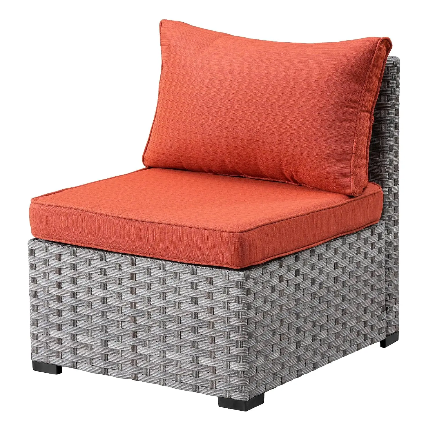 Outdoor Wicker Rattan Modular Sectional Sofa With Deep Seat & Comfy Cushions, Modern Patio Furniture Set, Orange Red, Customized