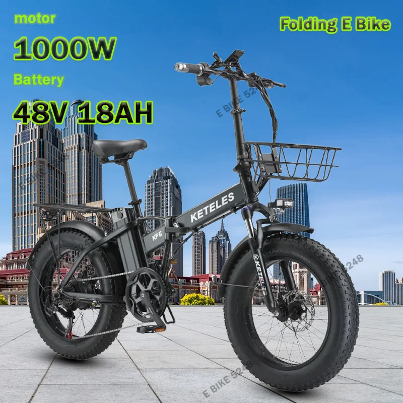 Electric bicycle KETELES KF6 1000W 48V 18AH 20 inch city commuting Folding E-Bike  Motor lithium battery adult Electric Bike