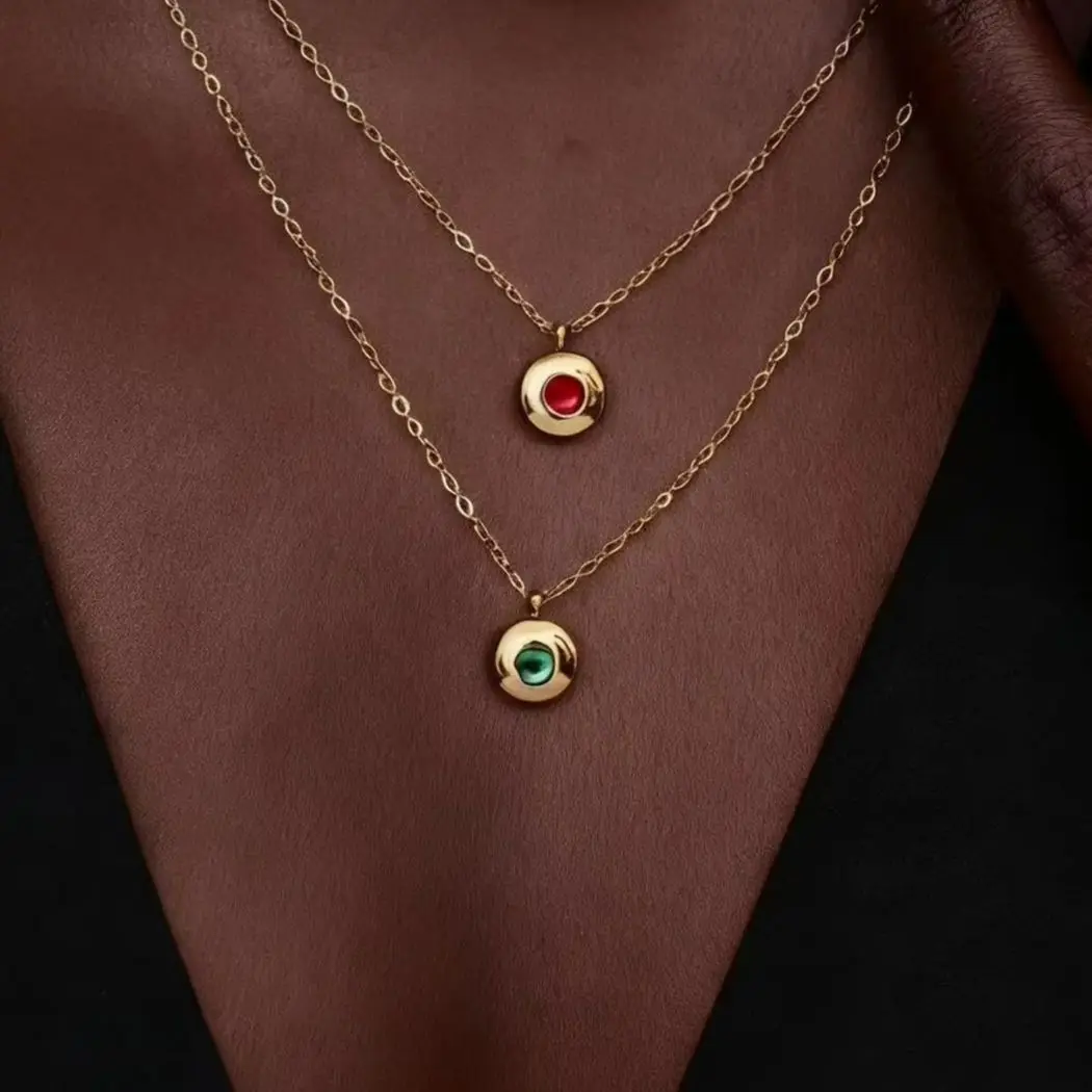 

Customized Birthstone Necklace With Round Mini Birthstone Pendant Necklace Personalization Charm Birthday Gift for Women