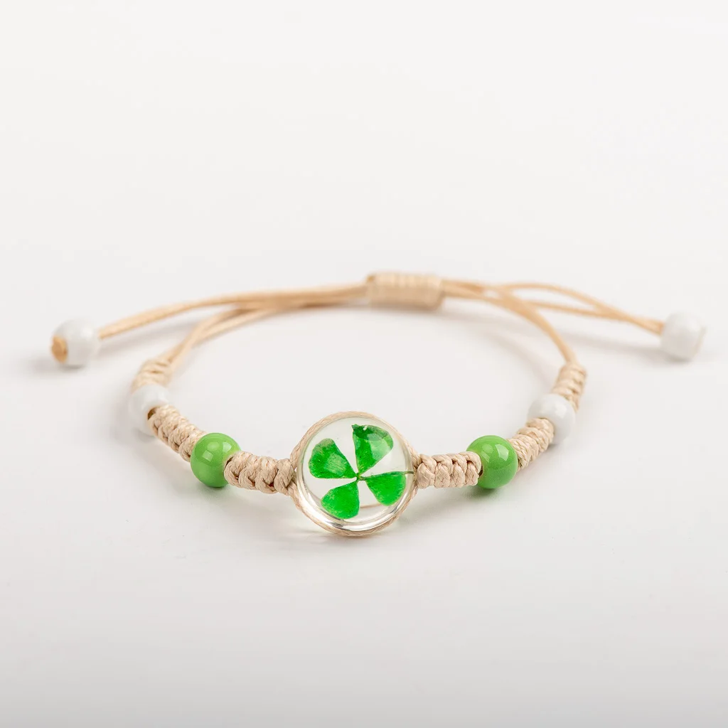 Leaf Clover In Glass Pendant Bracelet Hand Made Cermaic Beads Bracelets Bangles For women Wholesale #MZ125