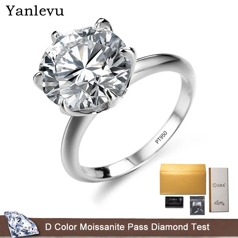 Yanleyu Luxury Big 5CT Round Cut Moissanite Diamond Wedding Rings For Women Original PT950 Platinum Fine Jewelry With GRA Card