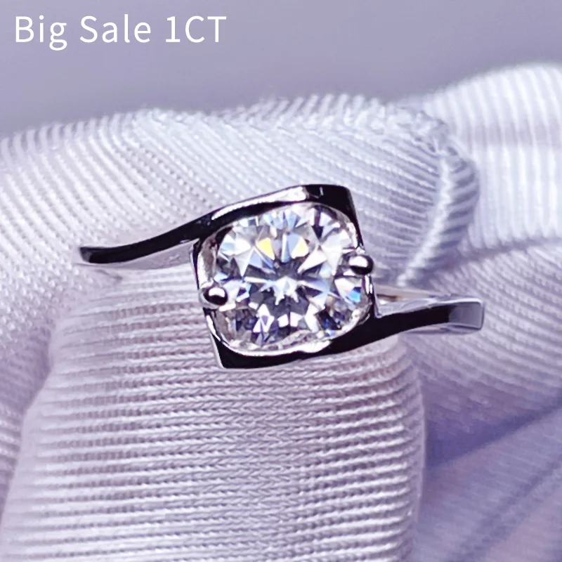 

On Sale Color D VVS Angel Kiss 1CT One Carat Trendy Moissanite Ring Adjustable Resizable Rings Passed Diamond Test