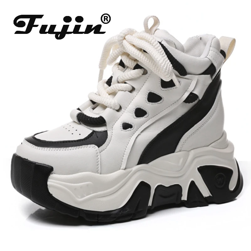 

Fujin 8cm Women Platform Wedge Ankle Autumn Chunky Sneakers Ergonomic Spring Boots Casual Genuine Leather Vulcanize Woman Shoes