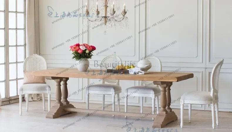 American country solid wood retro dining table French oak rectangular dining table and chairs combination4567