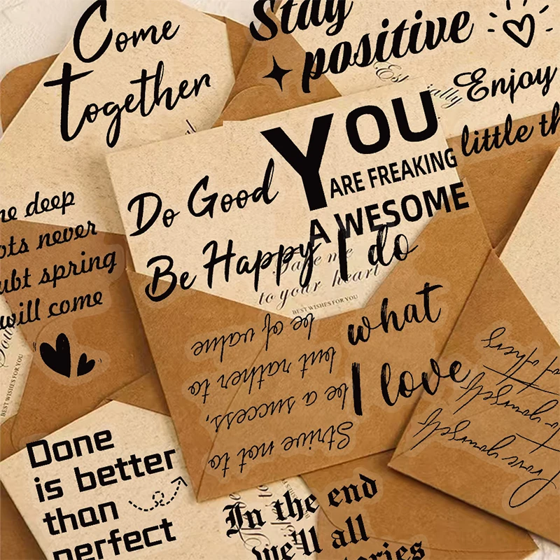 50PCS English Inspirational Quote Stickers Waterproof PET Decals for Phone Case Water Cup Laptop DIY Positive Affirmation Decor