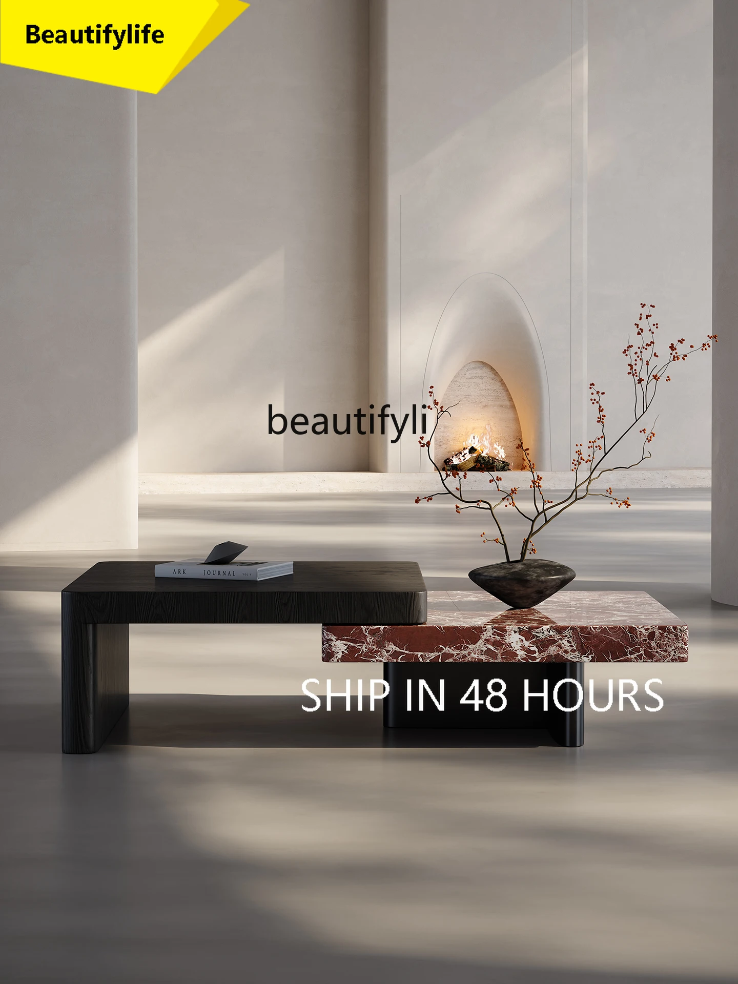 

Minimalist natural marble coffee table living room home, new telescopic high-end, square