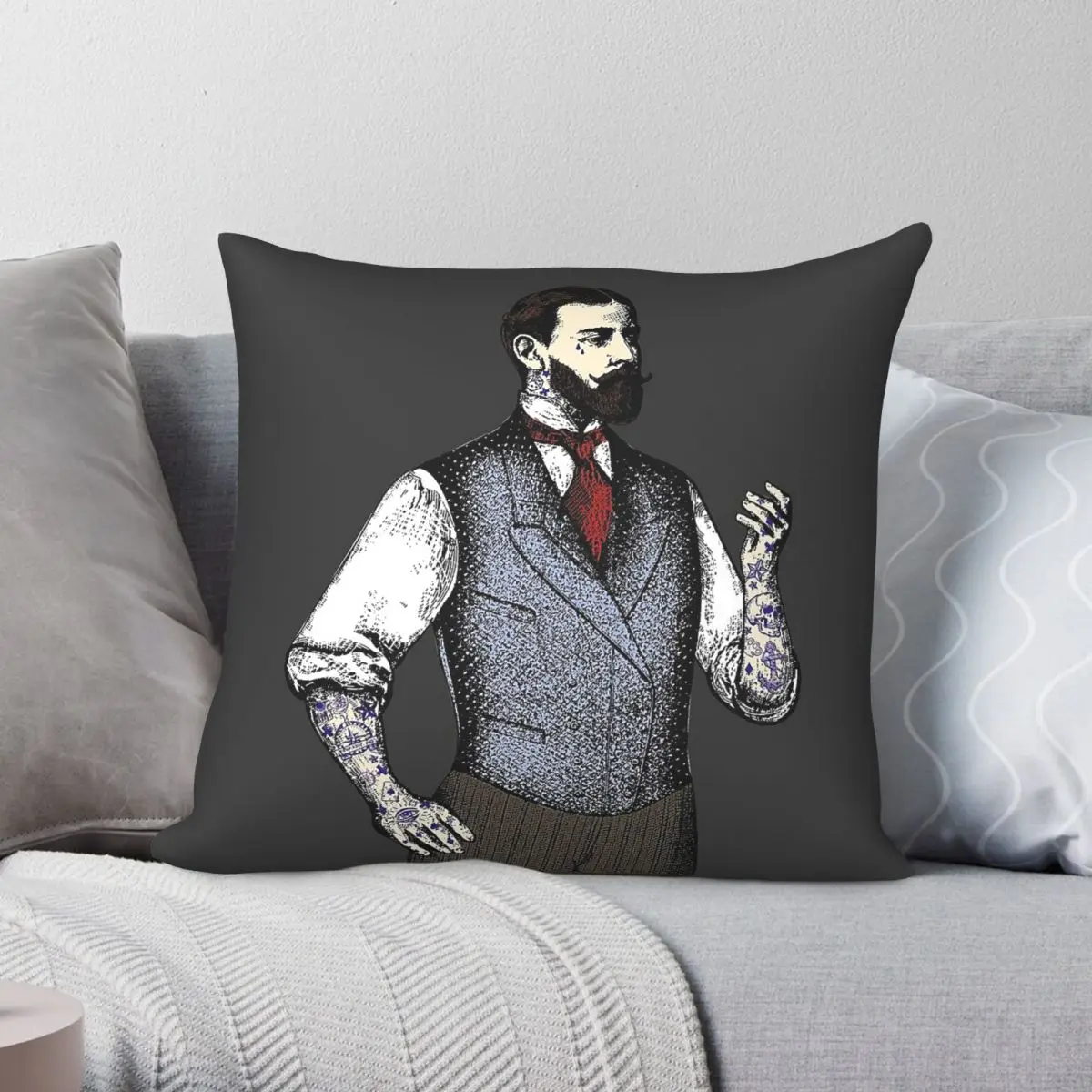 Victorian Tattooed Gentleman Square Pillowcase Polyester Linen Velvet Pattern Decor Pillow Case Home Cushion Cover Wholesale 18