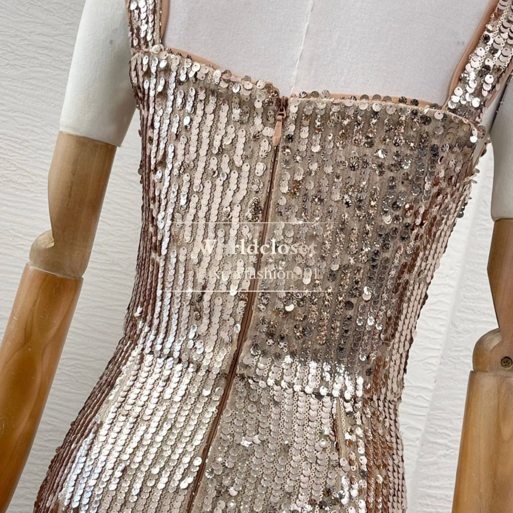 Abiti da sera maxi a coda di pesce a sirena Argento senza maniche con paillettes ritagliate