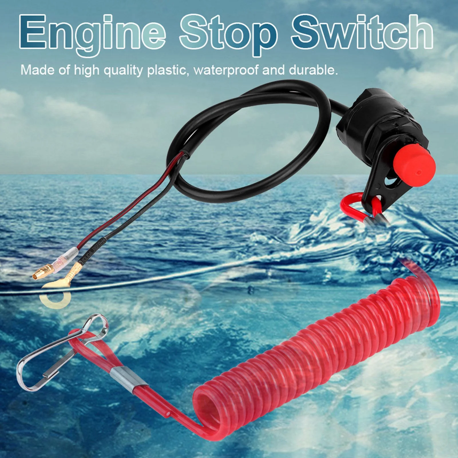 Motorcycle Outboard Lawn Mowers Emergency Engine Kill Stop Switch W/ Tether Lanyard Cord