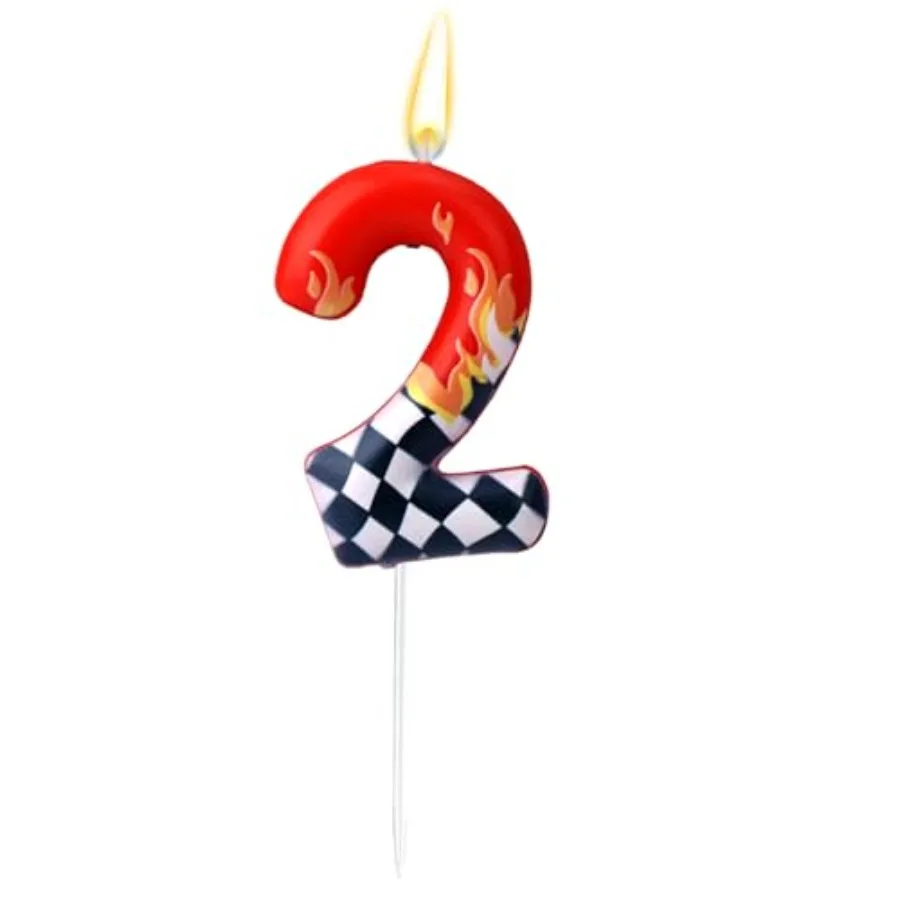 Racing Cars Themed Birthday Candle, Black and White Checkered Birthday Candle Red Race Car Cake Topper Party Decorations for Bo