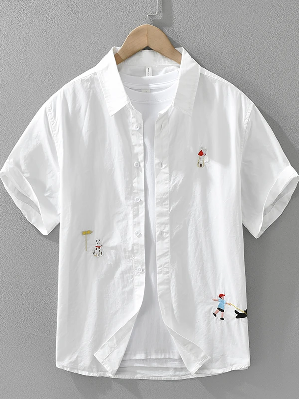 

Мужская летняя рубашка в японском стиле с вышивкой, повседневная, свободного кроя, на пуговицах, модная, для молодежи