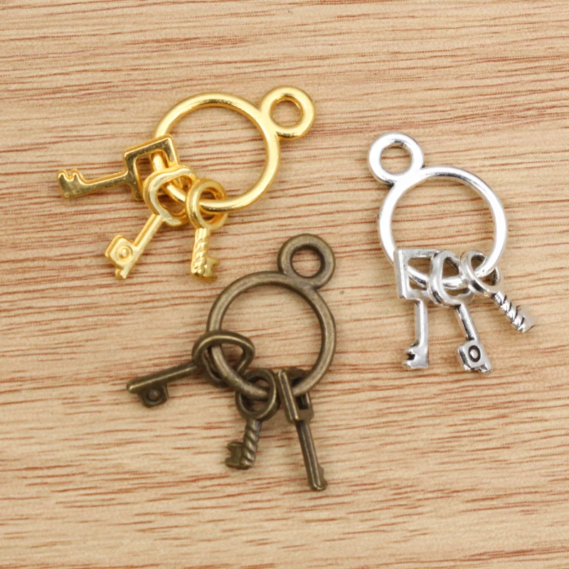 10 sztuk 24X13mm antyczne srebro pozłacane brąz pozłacane breloczek do kluczy ręcznie Charms wisiorek DIY ocena biżuteria