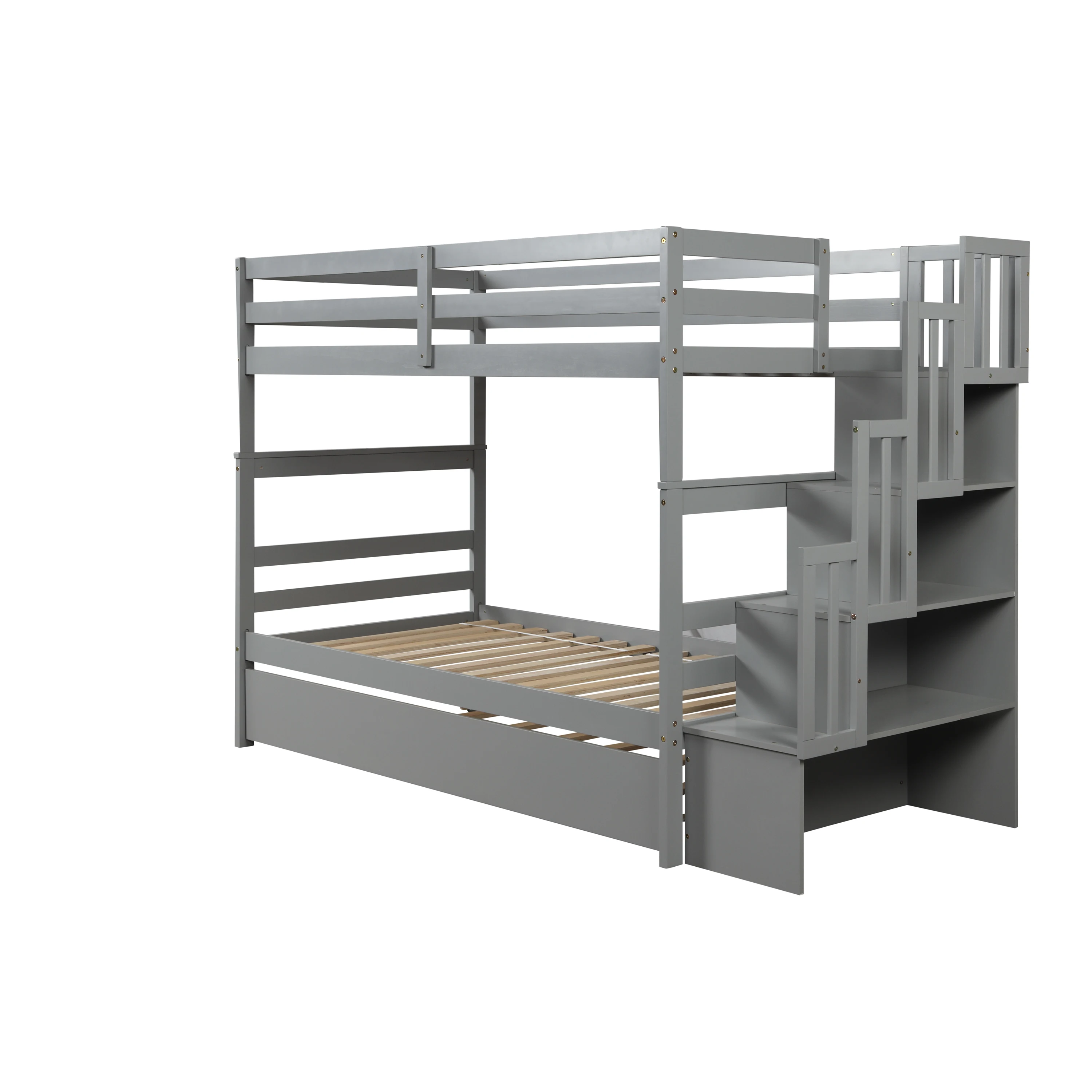 Two Colors Twin Bunk bed With Trundle with a Sturdy Ladder for  Bedroom Furniture for Livingroom US Warehouse