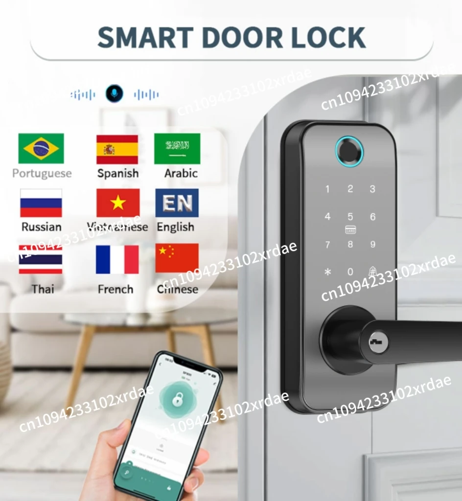 Fechadura de porta inteligente elétrica com chaves de segurança de conectividade wi-fi de impressão digital para porta compatível com tipo de código de aplicativo