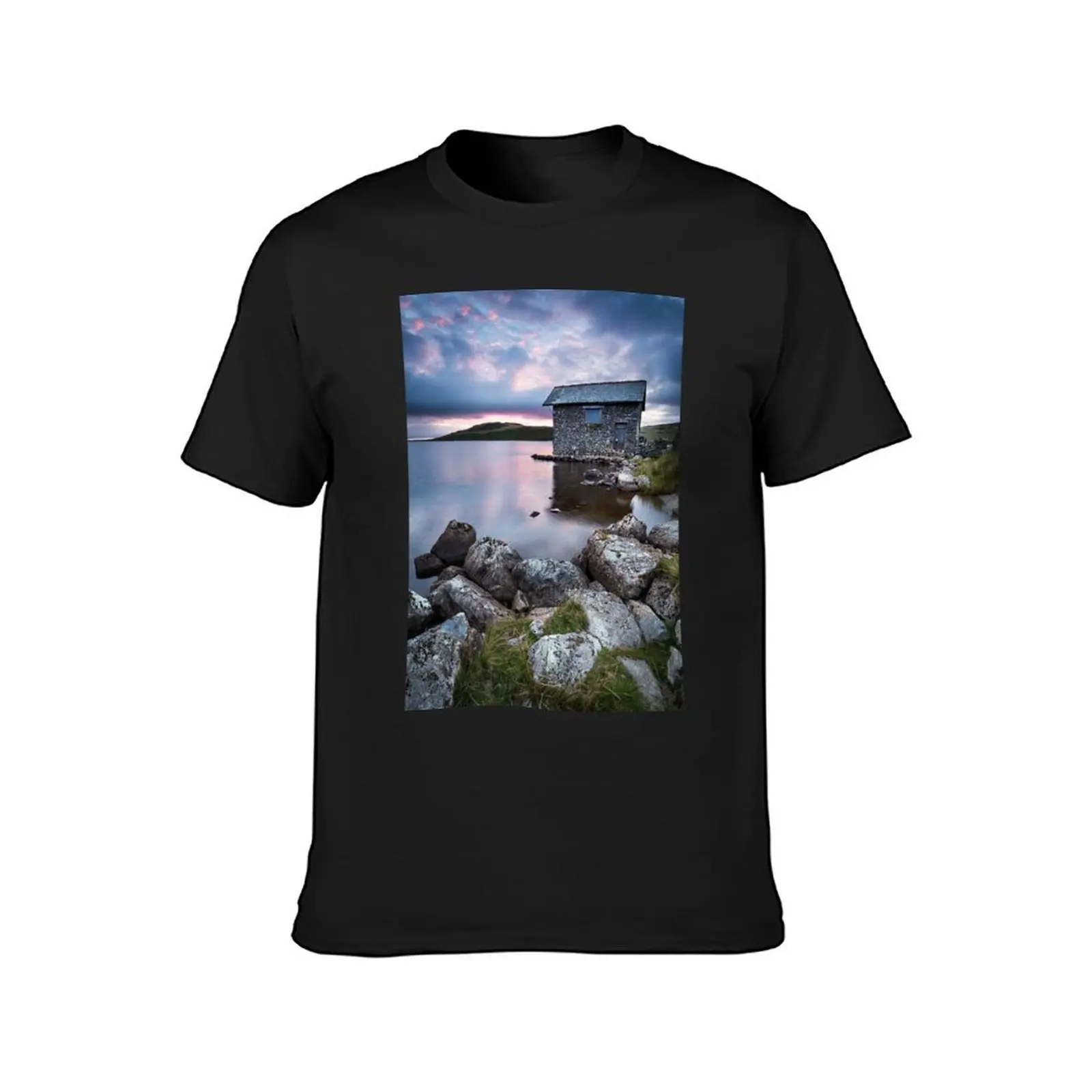 Summer sunset over the Old Boathouse at Devoke Water, Lake District. T-Shirt quick drying hippie clothes mens t shirts