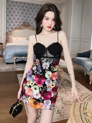 2023 Summer Short Dress for Women Embroidery Lace Floral Panel Mesh Sling Slip Camis Mini Gown Femme Party Vestido Hotsweet Club