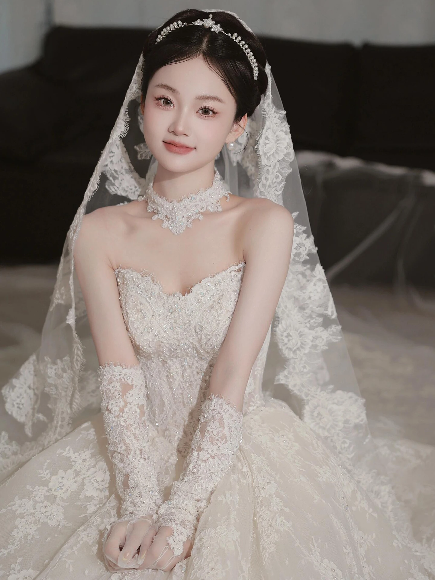 

Свадебное платье в стиле принцессы с кружевом, открытыми плечами и длинными рукавами, элегантное, для невысоких женщин, весенние новинки