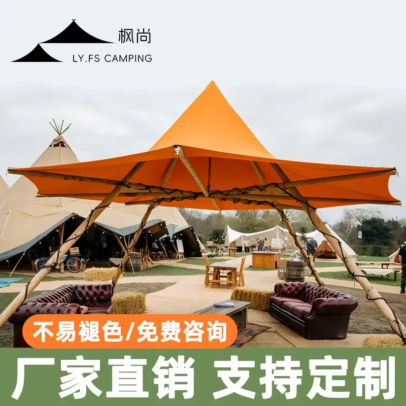 Outdoor Luxury Camping Tent Double Layer Solid Wood Frame All Season Universal Shading for Camp B&B Resort Glamping Hotel