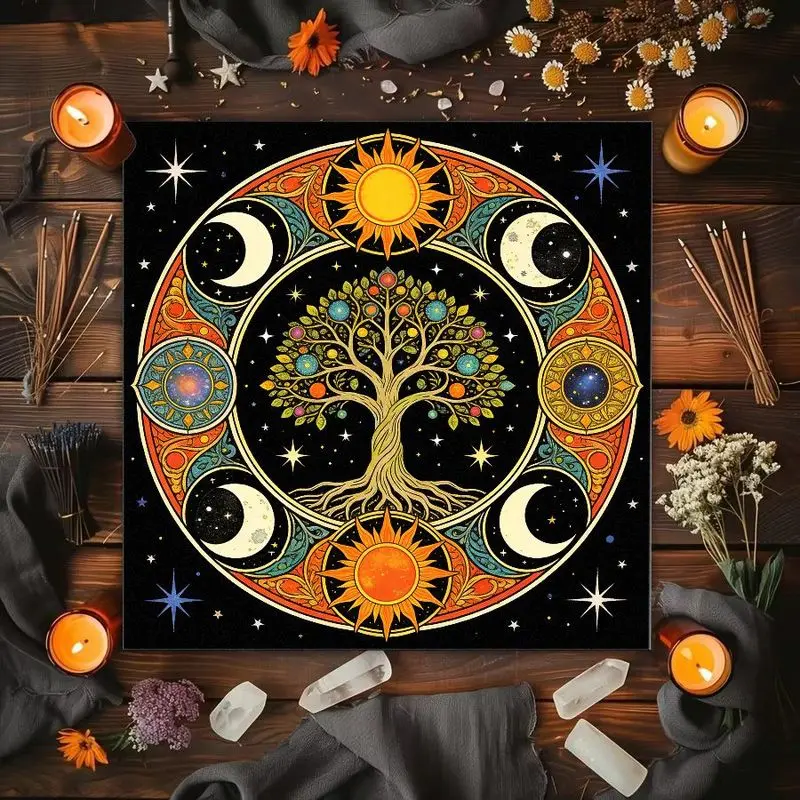 Three Phase Moon Wildflower Double Snake Lotus Tree Of Life Altar Cloth Tarot Card Tablecloth Wika Astrology Divination Card Pad