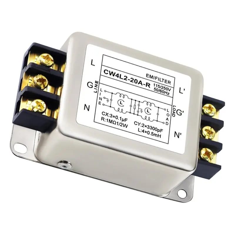 New Arrivals-CW4L2-20A-R Terminal Block Power Purification Unit AC 220V Single-Phase Bipolar Filter Suppression Installation